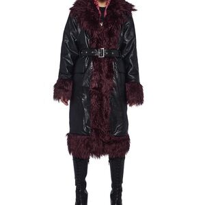 The Ragged Priest Black and Burgundy Faux Fur Coat